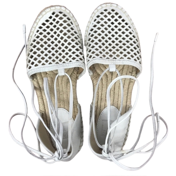Frye Leo Perforated Espadrilles White Leather Ankle Tie Lace Up 6.5 - Picture 2 of 6